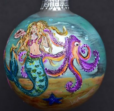 Under the Sea Mermaid and Octopus Glass Ball Ornament - St. John, VI
